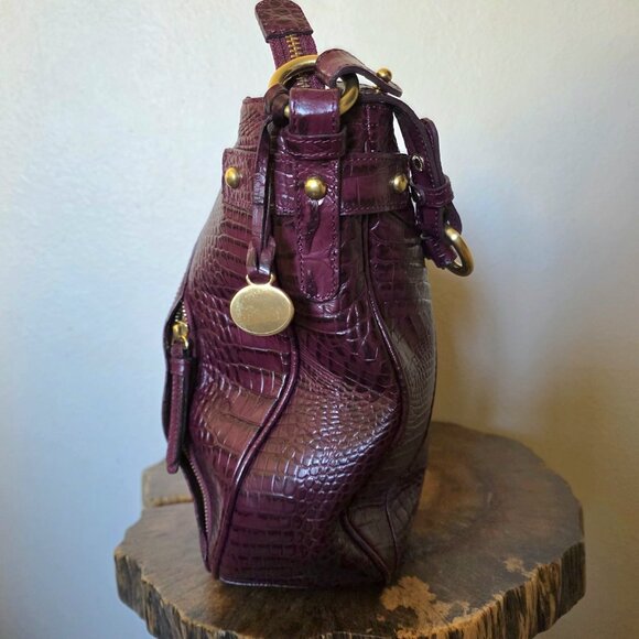 Brahmin Lauren Port Melbourne Oxblood Crocodile-Embossed Hobo Bag New - Picture 5 of 16